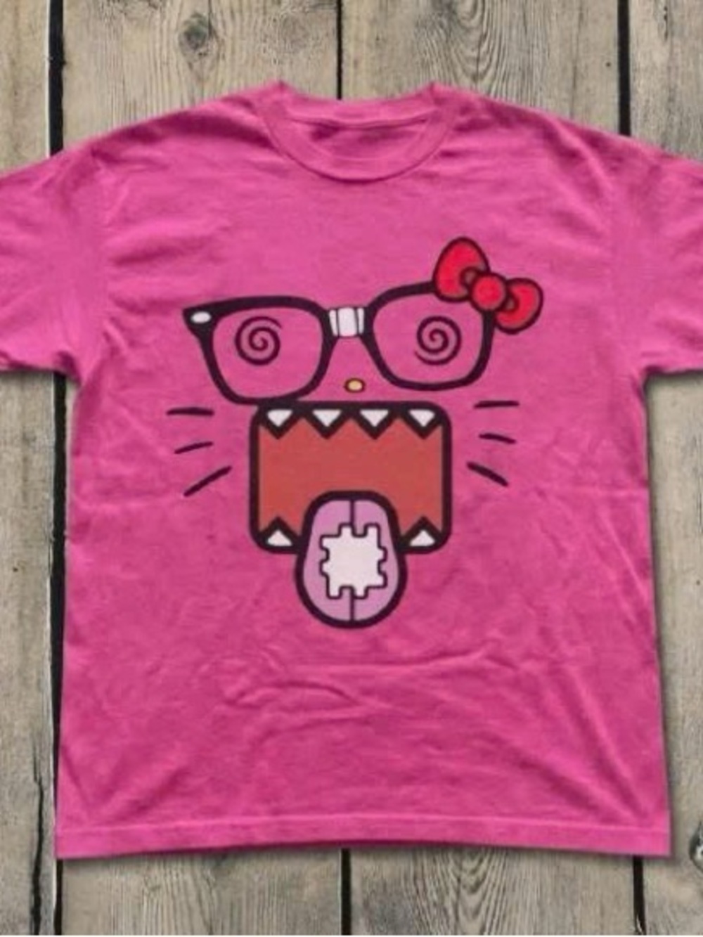 Gildan Hot Pink Short Sleeve Tee with Cartoon Monster Graphic